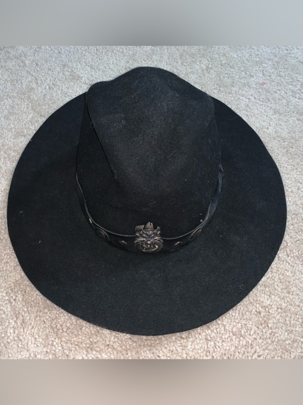 Vintage 1991 Looney Tunes Stetson Black Felt Western Taz Hat Decorative Band